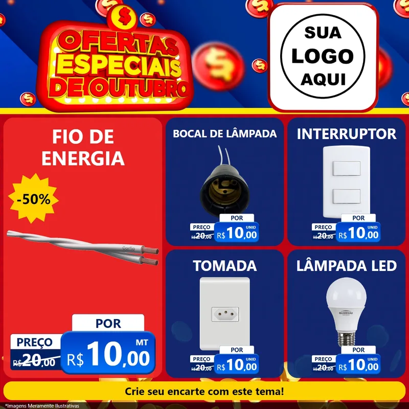 Modelo de Rede Social para Feed Facebook com o tema Ofertas Especiais de Outubro para Materiais Elétricos
