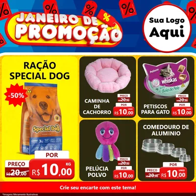 Modelo de Rede Social para Feed Facebook com o tema Janeiro de Promoção para Pet Shop