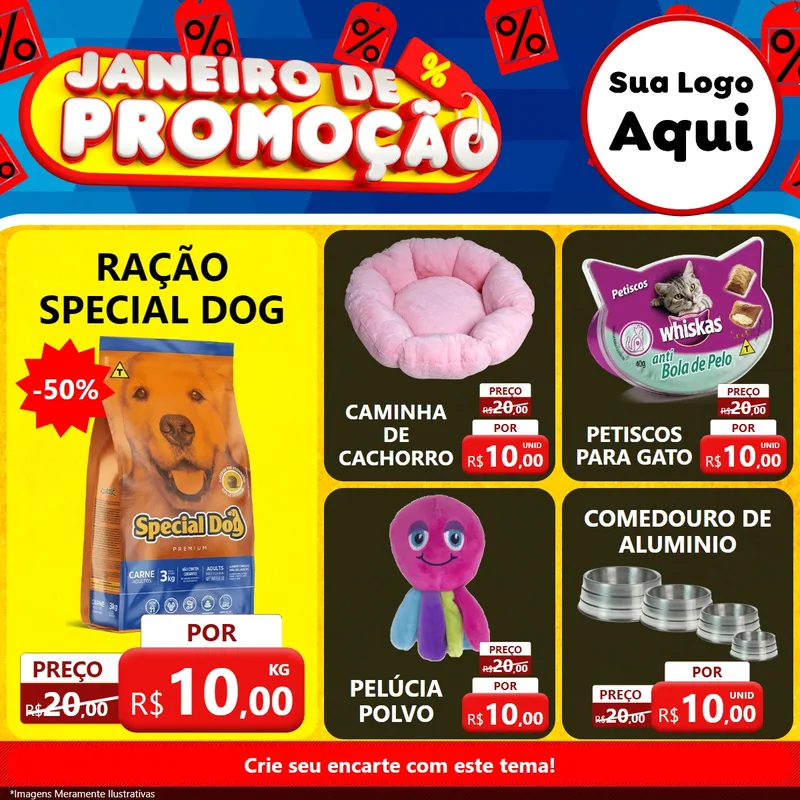 Modelo de Rede Social para Feed Facebook com o tema Janeiro de Promoção para Pet Shop