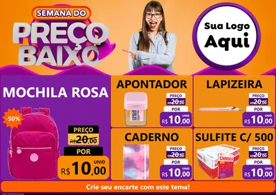 Modelo de Encarte para Encarte A4 Horizontal com o tema Semana do Preço Baixo para Papelaria