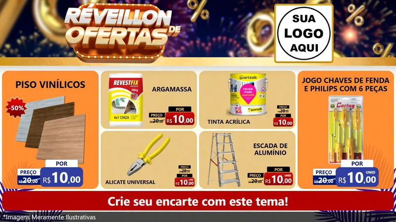 Modelo de TV para TV Horizontal com o tema Réveillon de Ofertas para Material para Construção