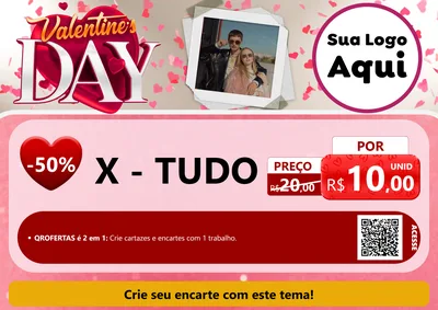 Modelo de Cartaz para Cartaz A4 Horizontal com o tema Valentine's Day para Hamburgueria