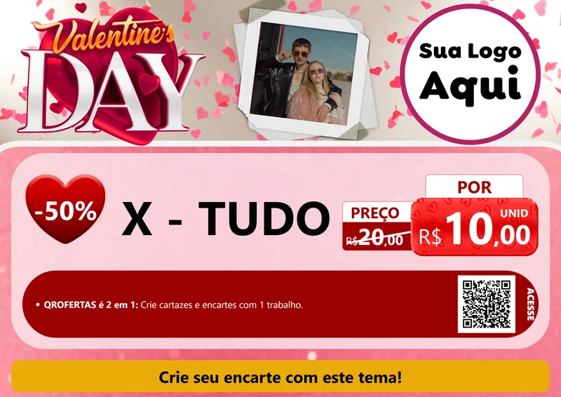Modelo de Cartaz para Cartaz A4 Horizontal com o tema Valentine's Day para Hamburgueria