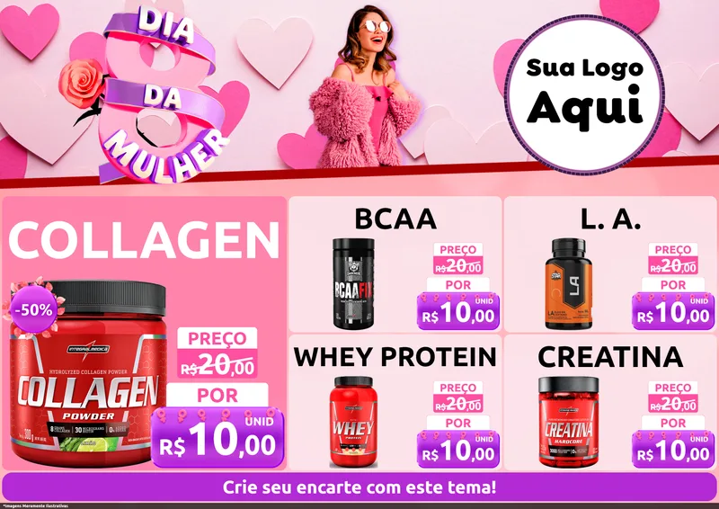 Modelo de Encarte para Encarte A4 Horizontal com o tema Dia da Mulher para Suplementos alimentares