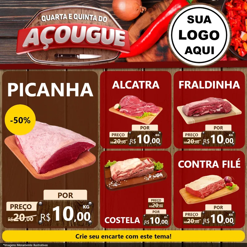 Modelo de Rede Social para Feed Facebook com o tema Quarta e Quinta do Açougue para Açougue