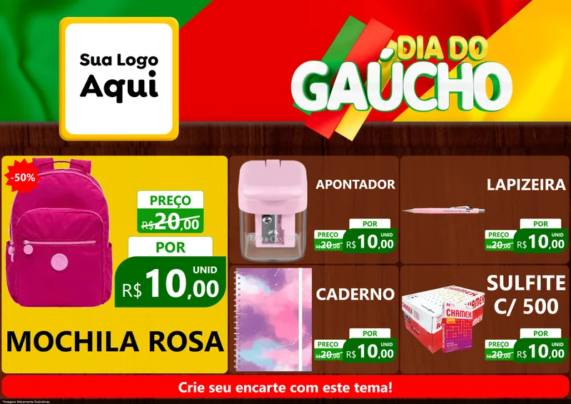 Modelo de Encarte para Encarte A4 Horizontal com o tema Dia do Gaúcho para Papelaria