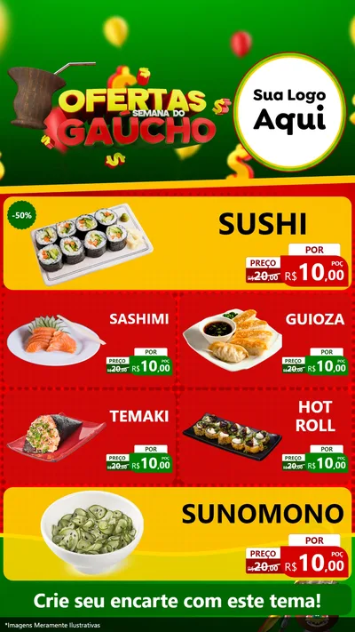 Modelo de TV para TV Vertical com o tema Ofertas Semana Do Gaúcho para Comida japonesa