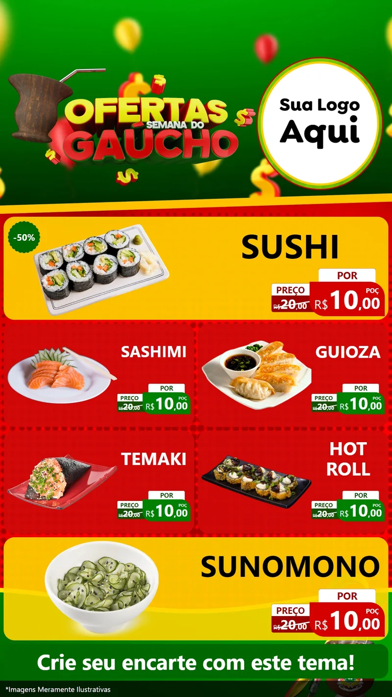 Modelo de TV para TV Vertical com o tema Ofertas Semana Do Gaúcho para Comida japonesa