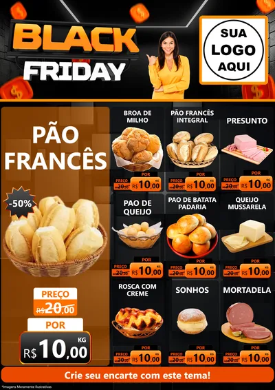 Modelo de Encarte para Encarte A4 Vertical com o tema Black Friday para Padaria