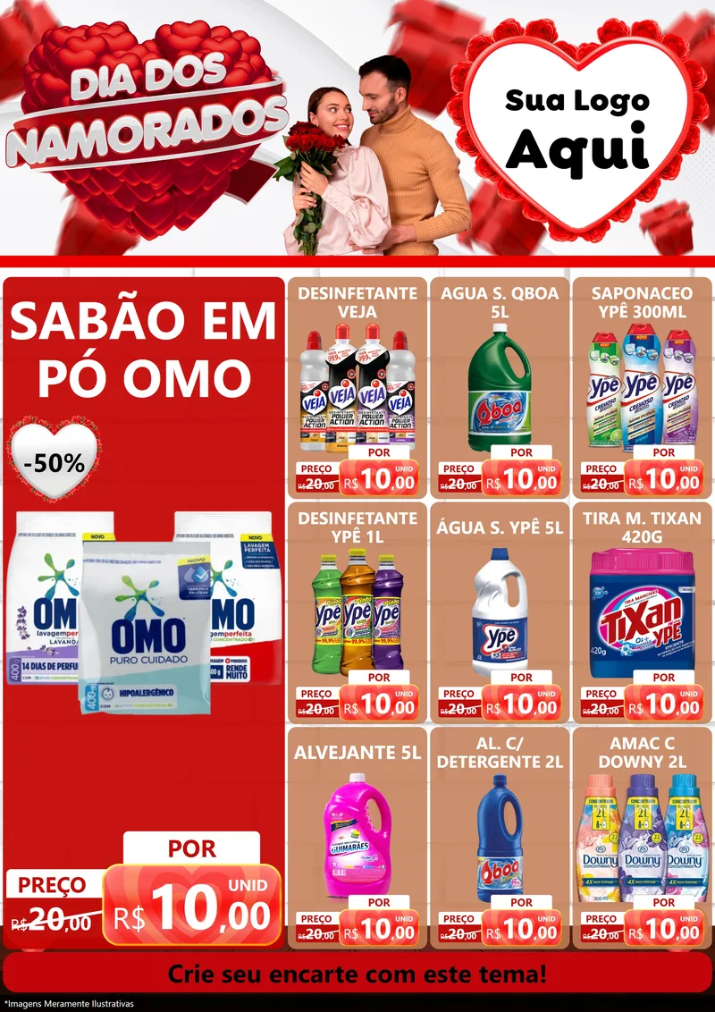 Modelo de Encarte para Encarte A4 Vertical com o tema Dia dos Namorados para Produtos de Limpeza