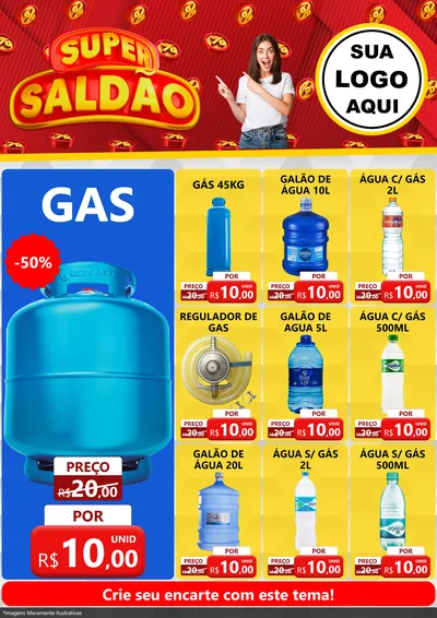 Modelo de Encarte para Encarte A4 Vertical com o tema Super Saldão para Água e gás