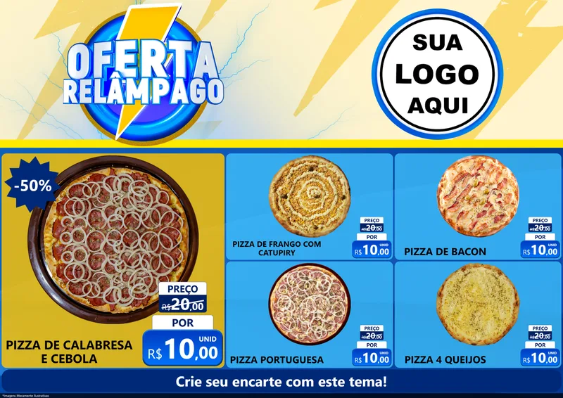 Modelo de Encarte para Encarte A4 Horizontal com o tema Oferta Relâmpago para Pizzaria