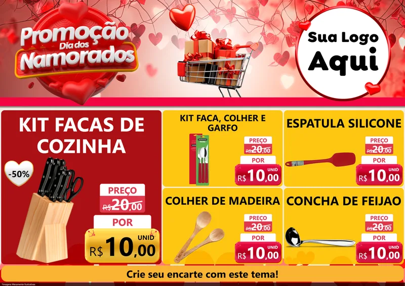 Modelo de Encarte para Encarte A4 Horizontal com o tema Promoção Dia dos Namorados para Utilidades Domésticas