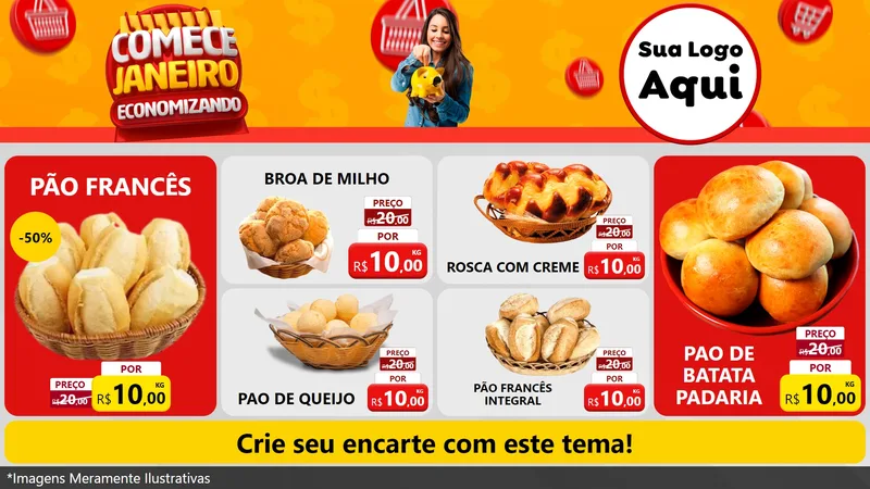 Modelo de TV para TV Horizontal com o tema Comece Janeiro Economizando para Padaria