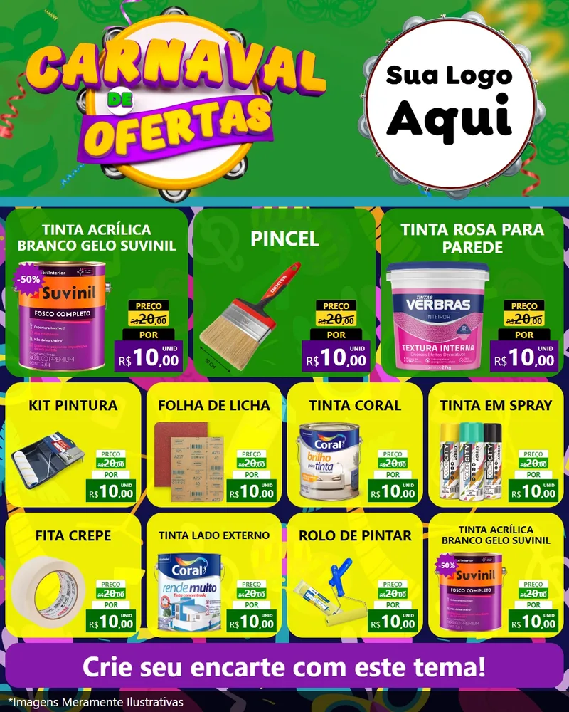 Modelo de Rede Social para Feed Instagram com o tema Carnaval de Ofertas para Tintas e Ferramentas