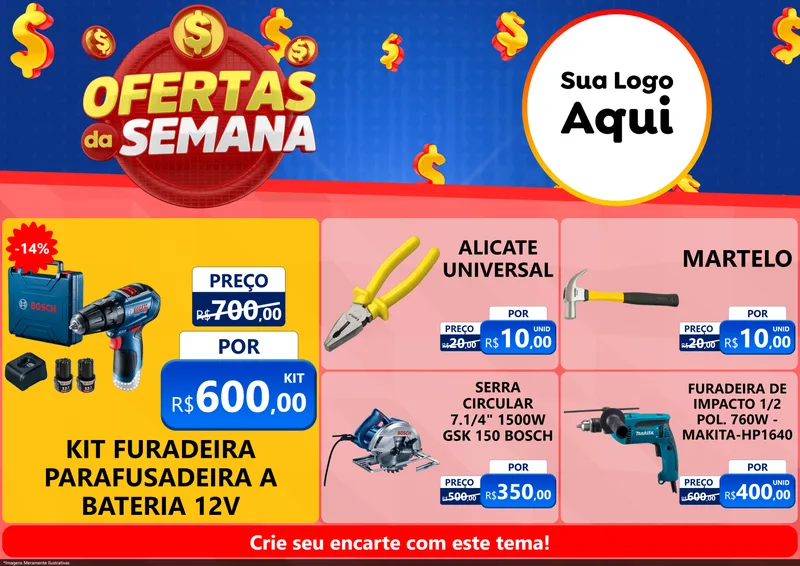Modelo de Encarte para Encarte A4 Horizontal com o tema Ofertas Da Semana para Maquinas e Ferramentas