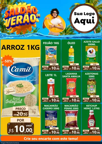 Modelo de Encarte para Encarte A4 Vertical com o tema Saldão de Verão para Supermercado