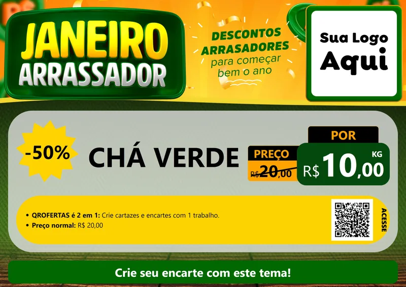 Modelo de Cartaz para Cartaz A4 Horizontal com o tema Janeiro Arrasador para Produtos Naturais