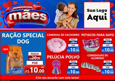 Modelo de Encarte para Encarte A4 Horizontal com o tema Promoção das Mães para Pet Shop