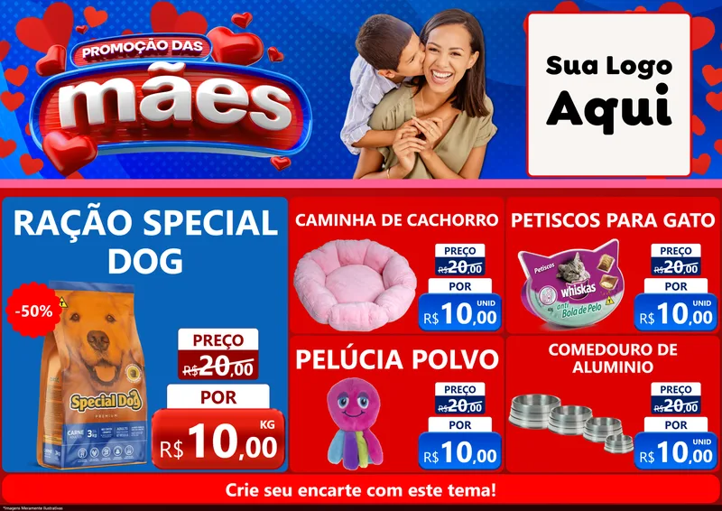 Modelo de Encarte para Encarte A4 Horizontal com o tema Promoção das Mães para Pet Shop