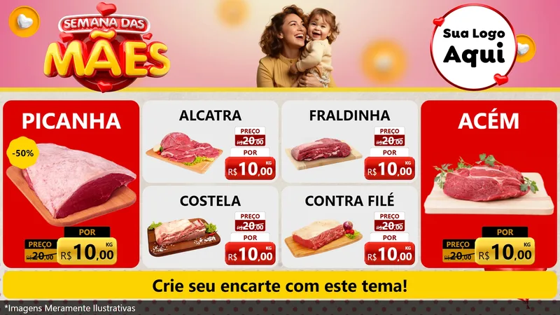 Modelo de TV para TV Horizontal com o tema Semana das Mães para Açougue