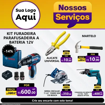 Modelo de Rede Social para Feed Facebook com o tema Nossos Serviços para Maquinas e Ferramentas