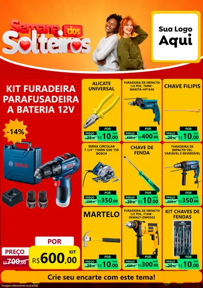 Modelo de Encarte para Encarte A4 Vertical com o tema Semana dos Solteiros para Maquinas e Ferramentas