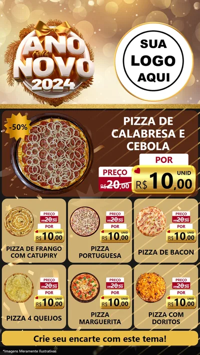 Modelo de Rede Social para Stories com o tema Feliz Ano Novo 2027 para Pizzaria