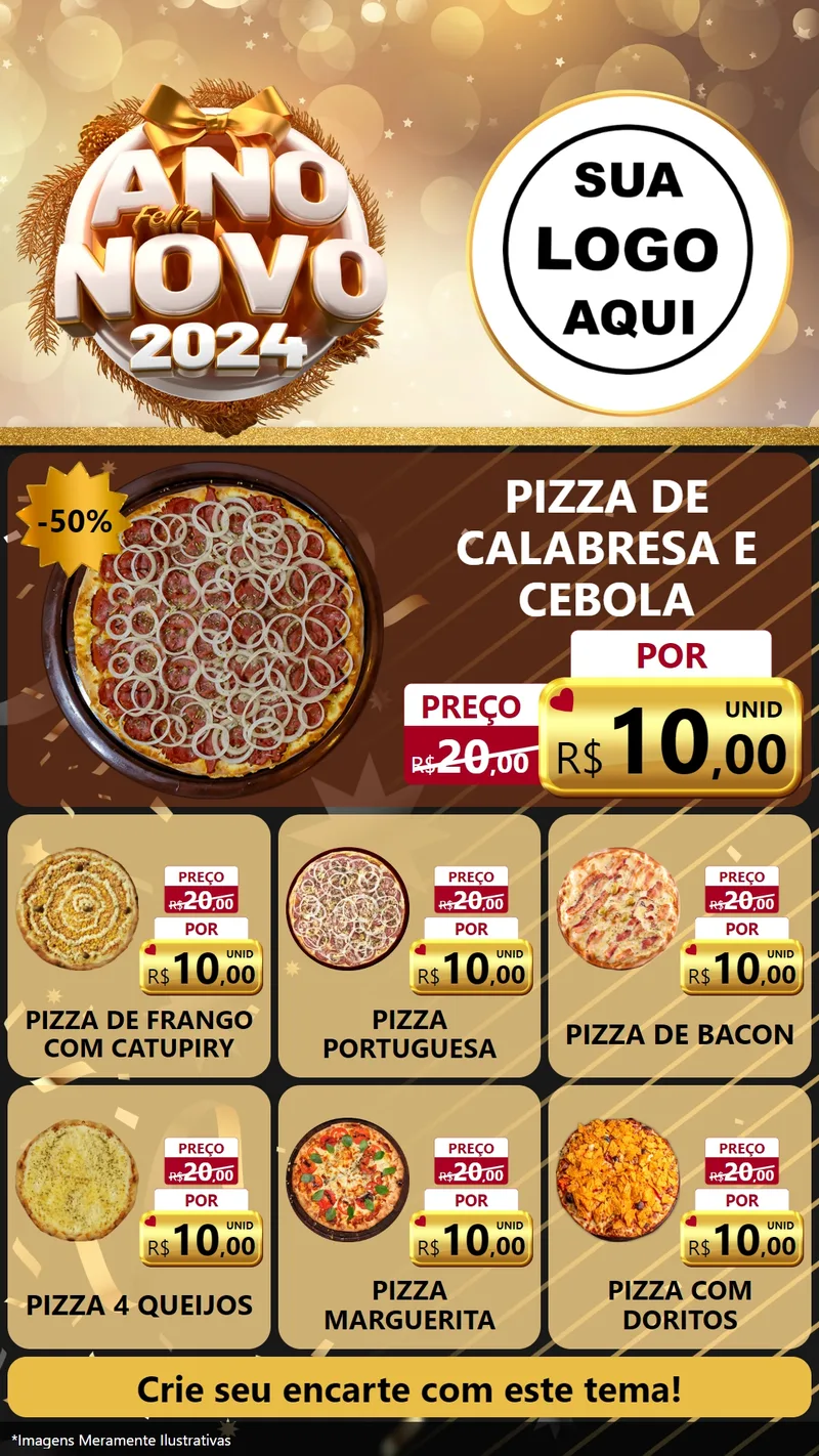 Modelo de Rede Social para Stories com o tema Feliz Ano Novo 2027 para Pizzaria
