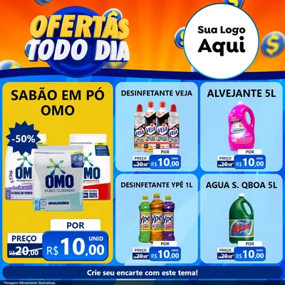 Modelo de Rede Social para Feed Facebook com o tema Ofertas Todo Dia para Produtos de Limpeza