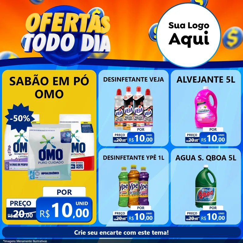 Modelo de Rede Social para Feed Facebook com o tema Ofertas Todo Dia para Produtos de Limpeza