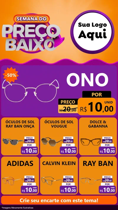 Modelo de Rede Social para Stories com o tema Semana do Preço Baixo para Óticas