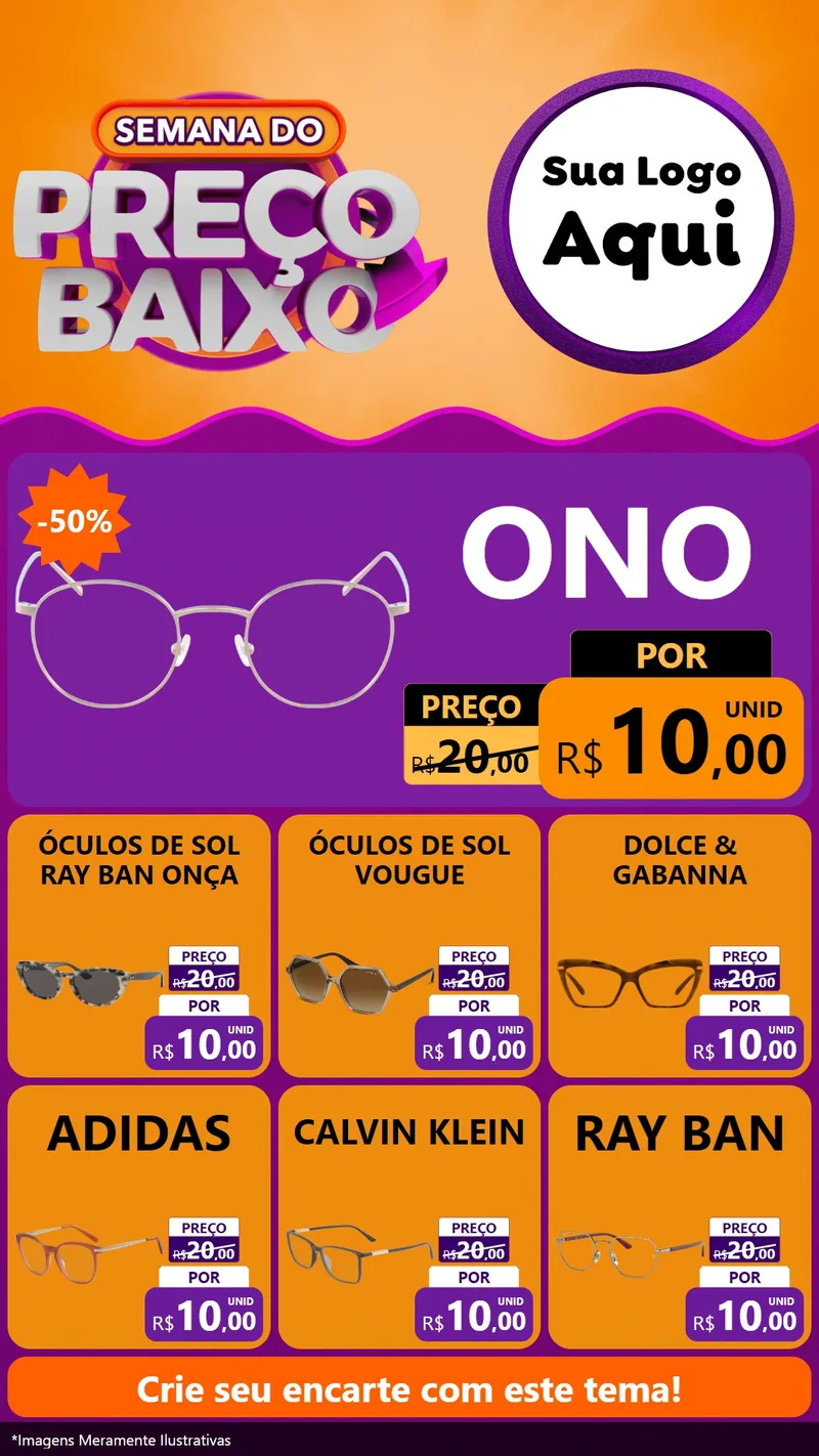Modelo de Rede Social para Stories com o tema Semana do Preço Baixo para Óticas