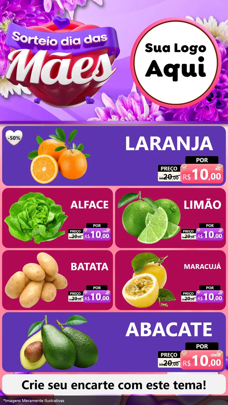 Modelo de TV para TV Vertical com o tema Sorteio Dia das Mães para Hortifrúti