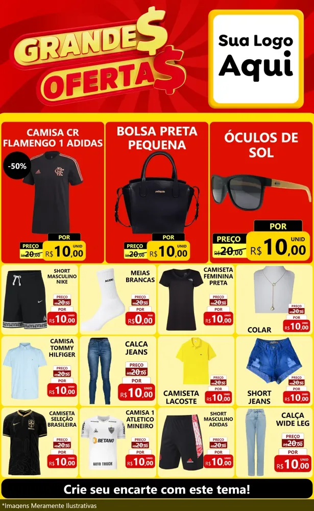 Modelo de Encarte para Encarte Grande com o tema Grandes Ofertas para Roupas e acessórios