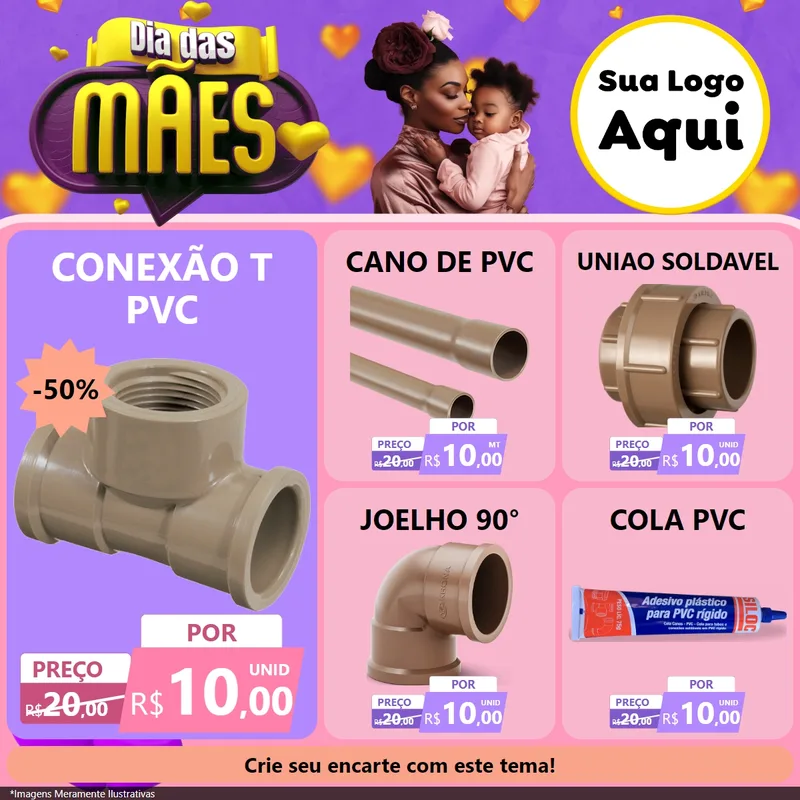 Modelo de Rede Social para Feed Facebook com o tema Dia das Mães para Tubos e conexões