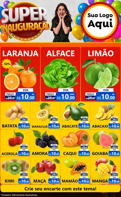 Modelo de Encarte para Encarte Grande com o tema Super Inauguração para Hortifrúti