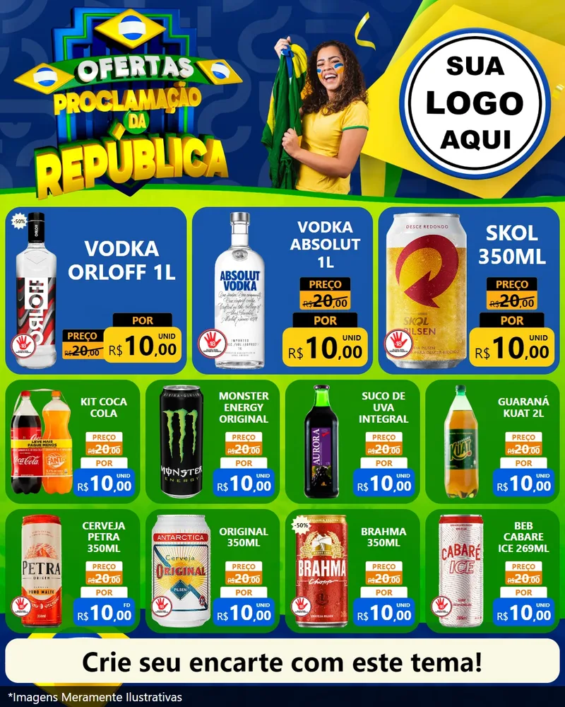 Modelo de Rede Social para Feed Instagram com o tema Ofertas Proclamação da República para Distribuidora de bebidas