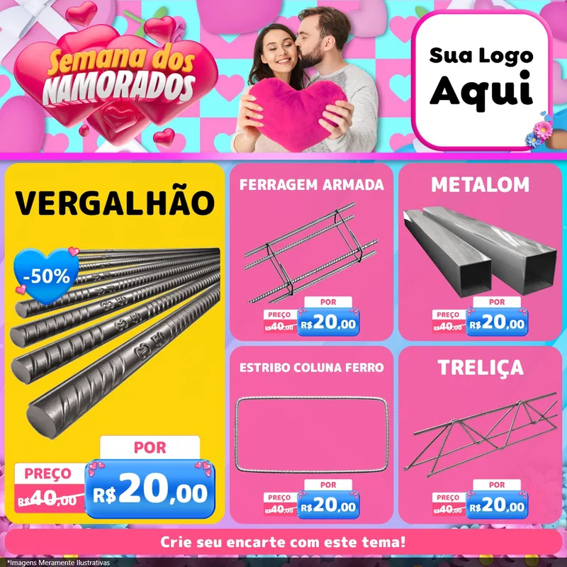 Modelo de Rede Social para Feed Facebook com o tema Semana dos Namorados para Ferragens