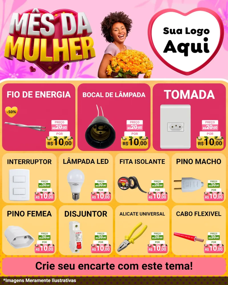 Modelo de Rede Social para Feed Instagram com o tema Mês da Mulher para Materiais Elétricos