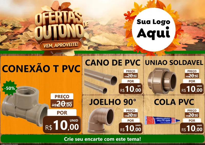 Modelo de Encarte para Encarte A4 Horizontal com o tema Ofertas de Outono - Vem, Aproveite! para Tubos e conexões