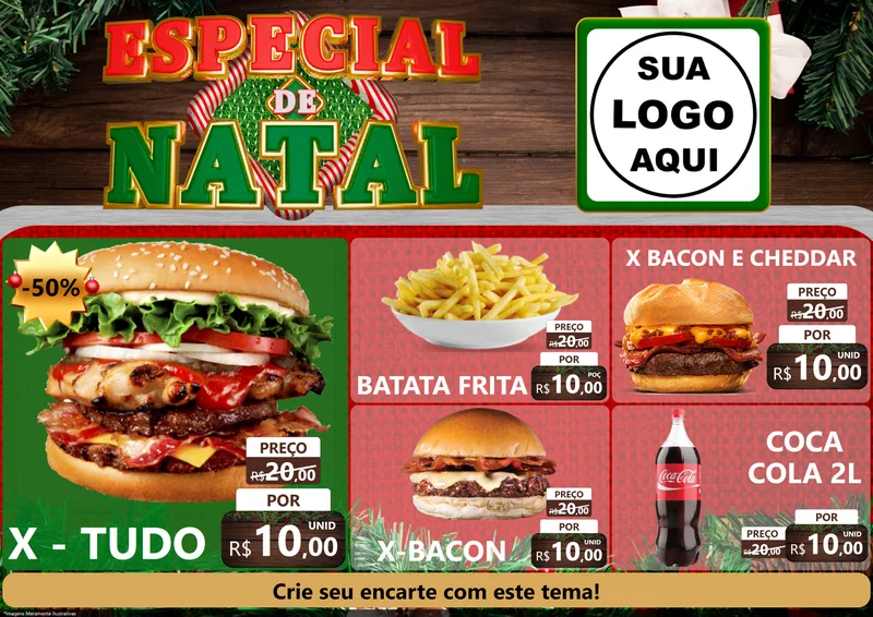 Modelo de Encarte para Encarte A4 Horizontal com o tema Especial de Natal para Hamburgueria