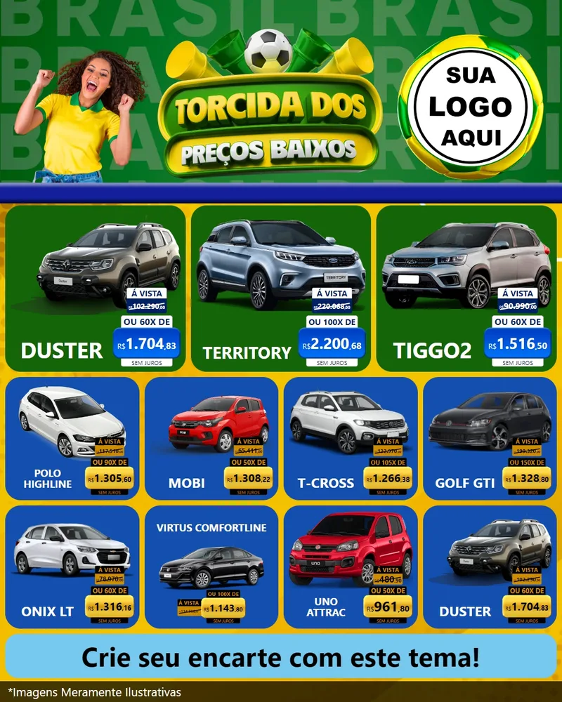 Modelo de Rede Social para Feed Instagram com o tema Torcida dos Preços Baixos para Concessionaria de Carros