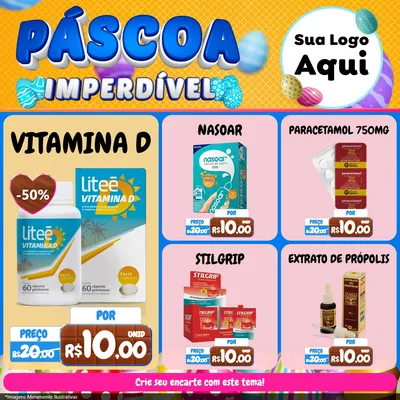 Modelo de Rede Social para Feed Facebook com o tema Páscoa Imperdível para Farmácia