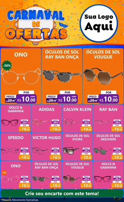 Modelo de Encarte para Encarte Grande com o tema Carnaval de Ofertas para Óticas