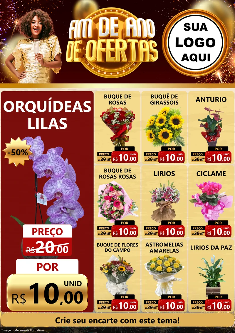 Modelo de Encarte para Encarte A4 Vertical com o tema Fim de Ano de Ofertas para Floricultura e jardim