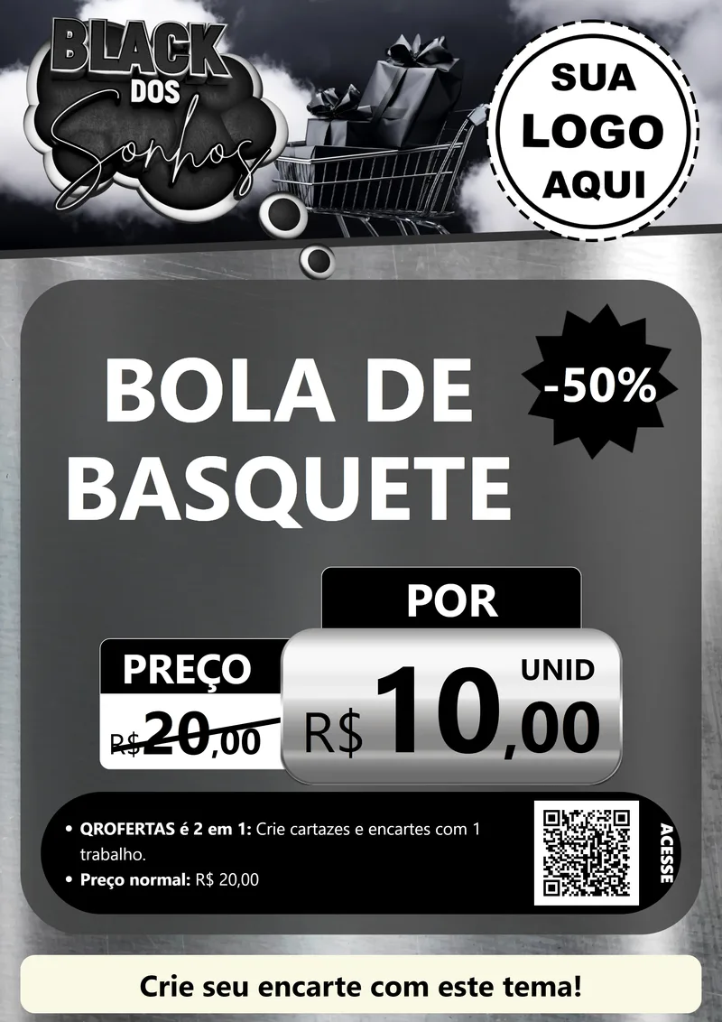 Modelo de Cartaz para Cartaz A4 Vertical com o tema Black dos Sonhos para Artigos Esportivos