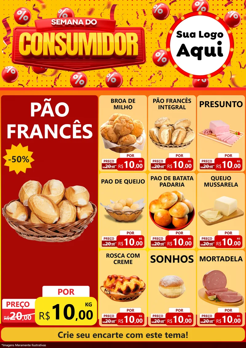 Modelo de Encarte para Encarte A4 Vertical com o tema Semana do Consumidor para Padaria