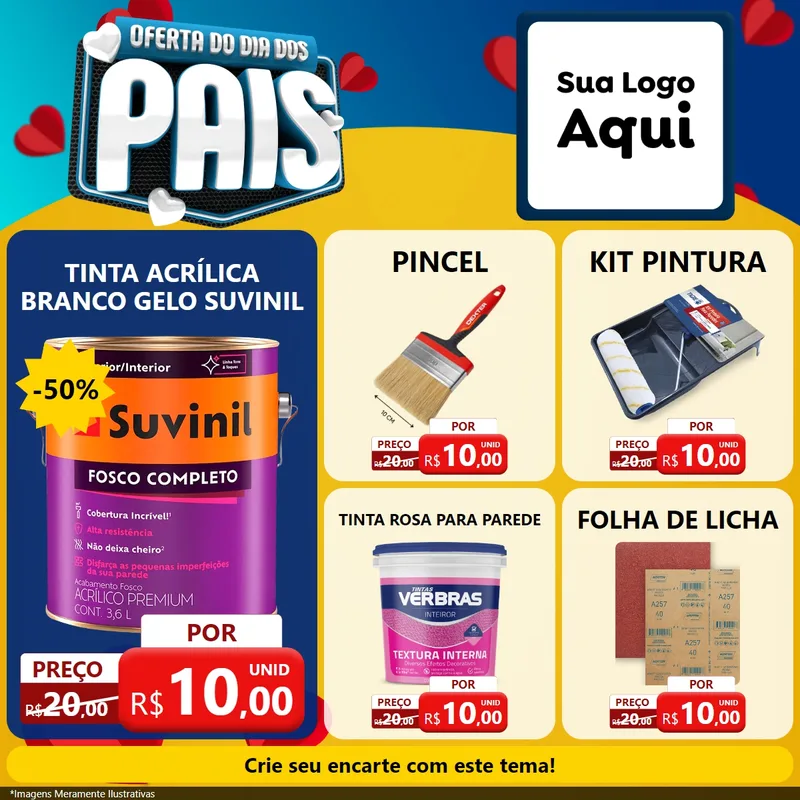Modelo de Rede Social para Feed Facebook com o tema Oferta Do Dia Dos Pais para Tintas e Ferramentas