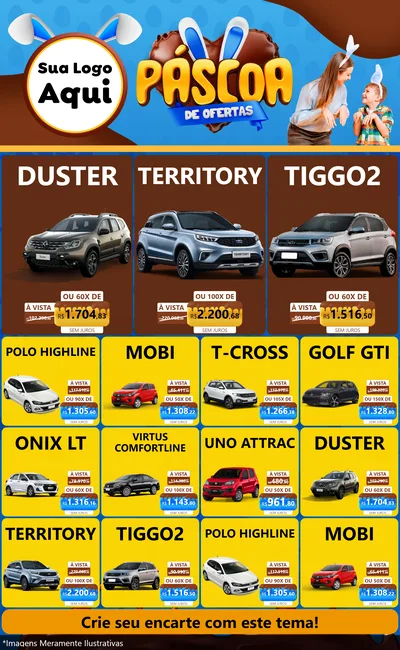 Modelo de Encarte para Encarte Grande com o tema Páscoa de Ofertas para Concessionaria de Carros
